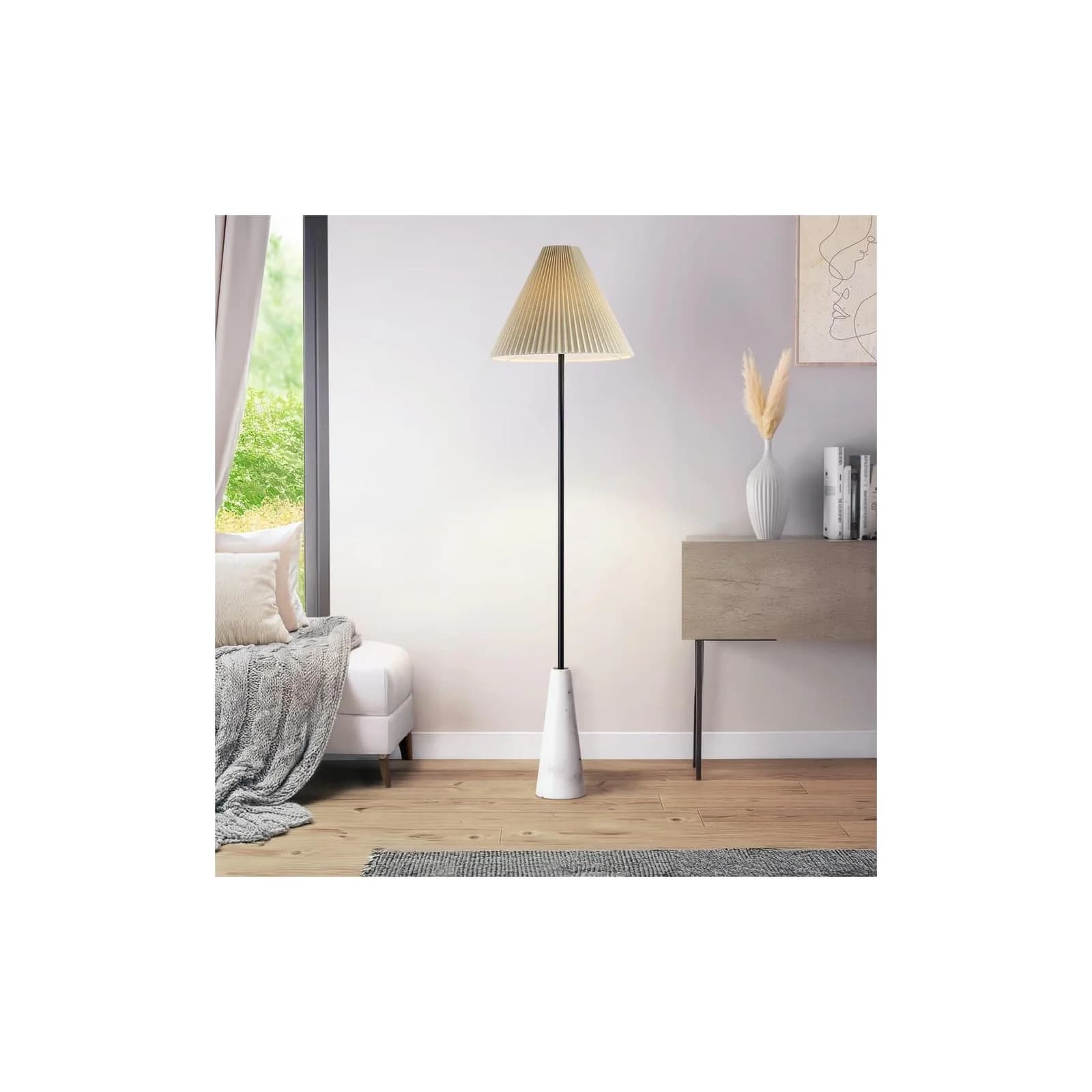 HOME DELUXE Stehlampe KEA Marmoroptik Weiß Stoffschirm