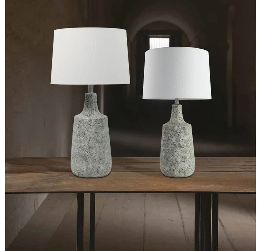 HOME DELUXE Tischleuchte CARO Steinoptik Weißer Stoffschirm - Bild 3