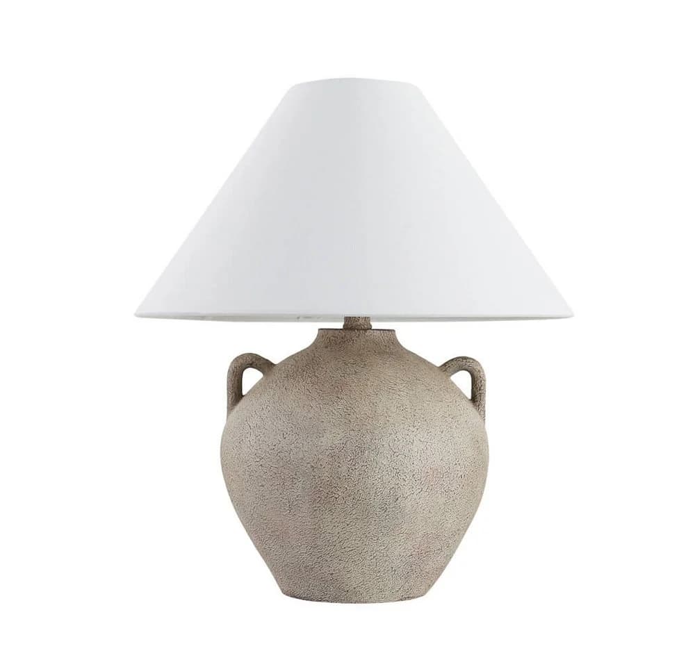 HOME DELUXE Tischleuchte RITA Weiß Steinoptik Stoffschirm Skandi - Bild 2