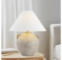 HOME DELUXE Tischleuchte RITA Weiß Steinoptik Stoffschirm Skandi Bild 3