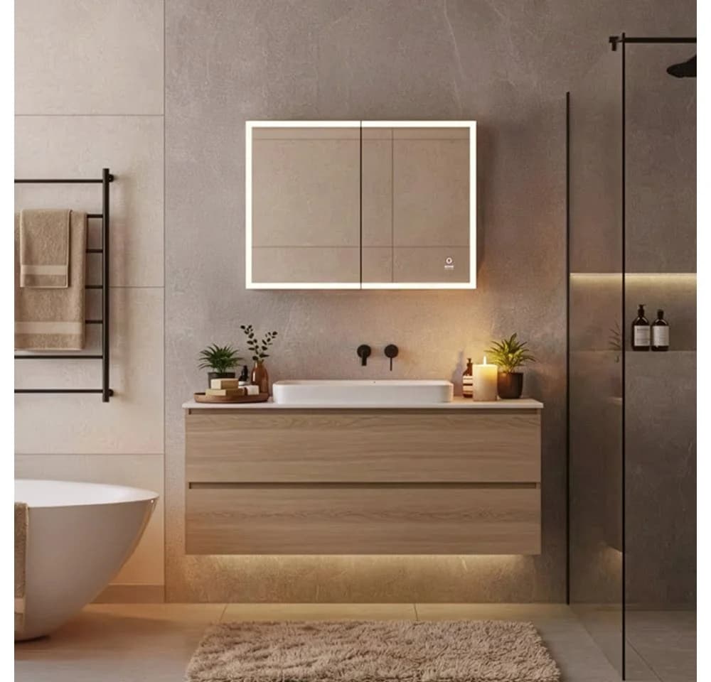HOME DELUXE LED-Spiegelschrank Schwarz - Badezimmerschrank mit Glasablagen - Bild 2