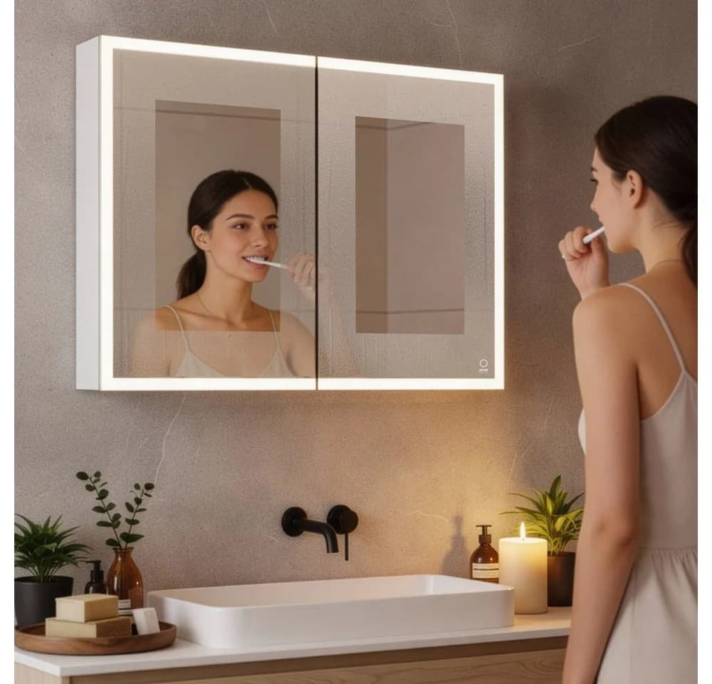 HOME DELUXE LED-Spiegelschrank Schwarz - Badezimmerschrank mit Glasablagen - Bild 3