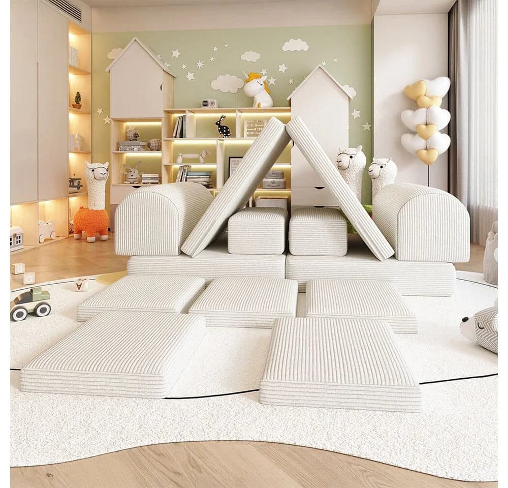 HOME DELUXE Kindersofa Spielsofa LIV inkl. Stapelsteine, Modulares Spielsofa, Cord Beige