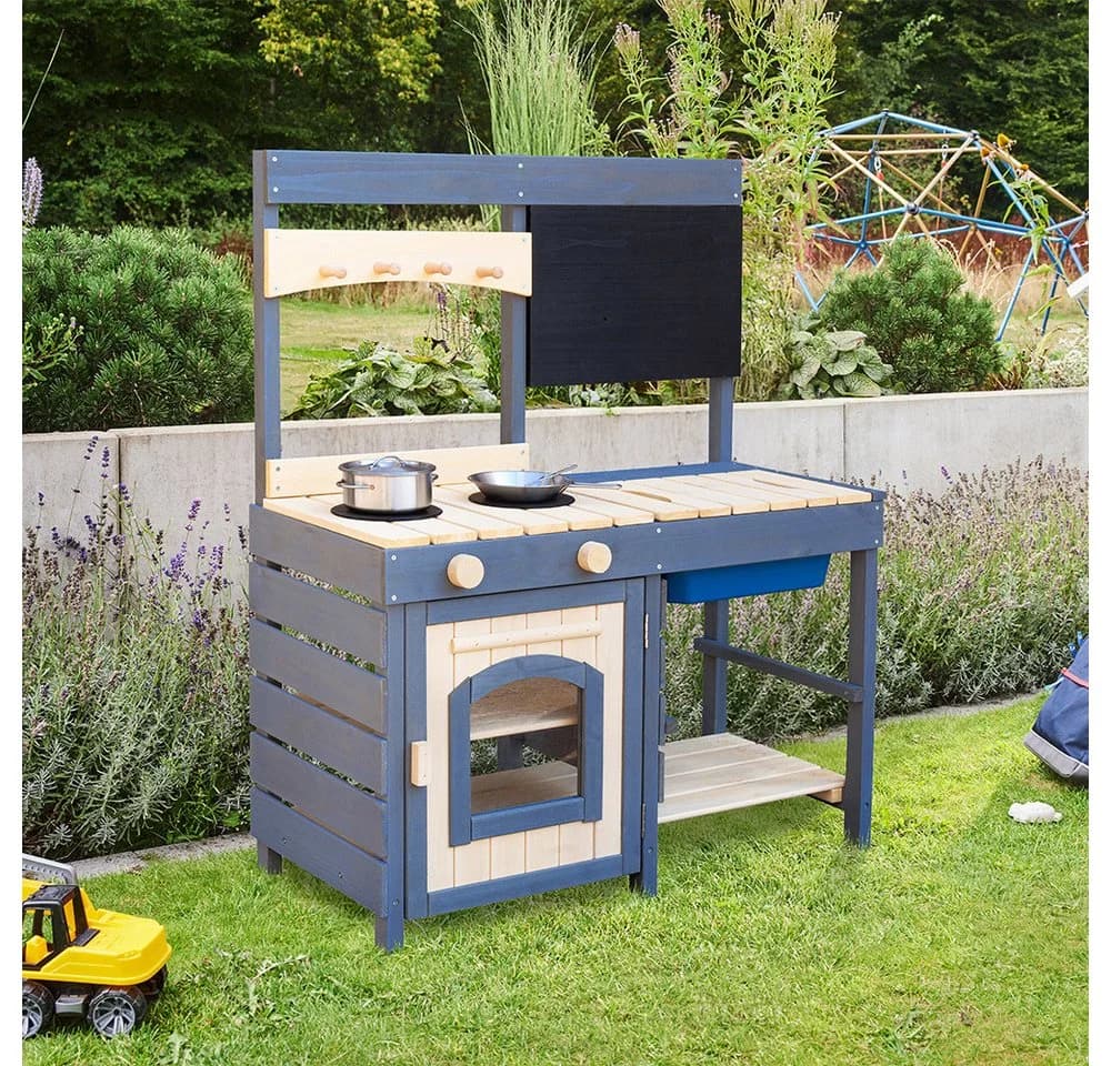 HOME DELUXE Matschküche MUDINO Grau Holz mit Tafel