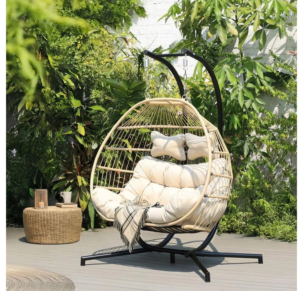HOME DELUXE Hängesessel LOMA 2 Sitzer Beige Schwarz Faltbar - Bild 2