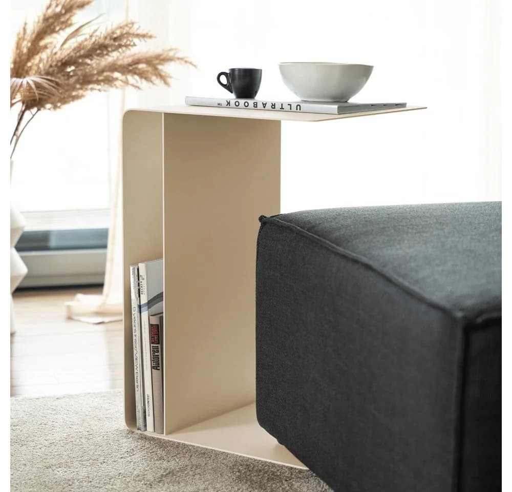 HOME DELUXE Beistelltisch ZIMA Stahl Beige 360° Drehbar