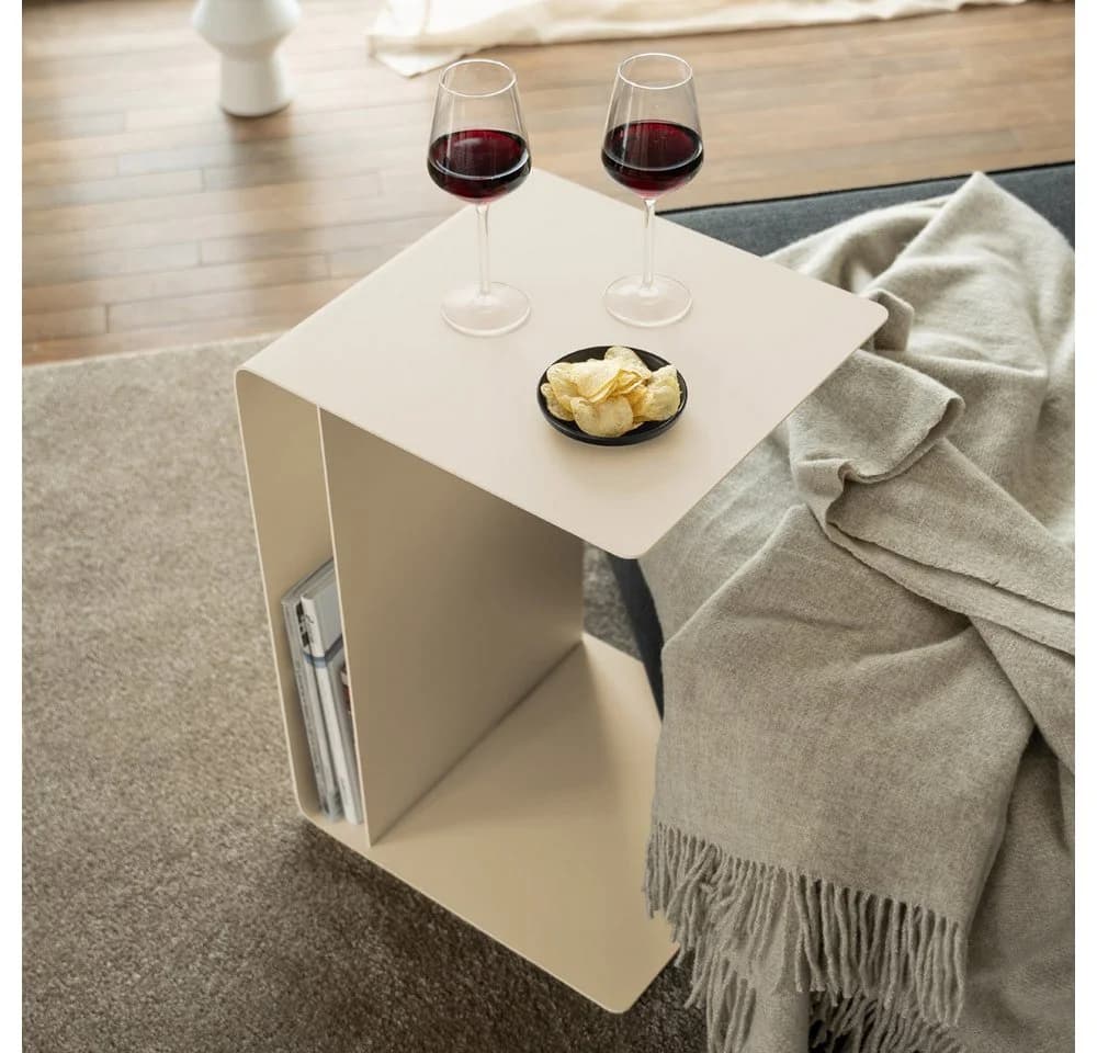 HOME DELUXE Beistelltisch ZIMA Stahl Beige 360° Drehbar - Bild 3