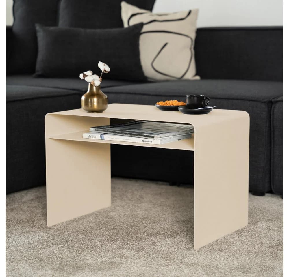 HOME DELUXE Beistelltisch ZIMA Stahl Beige 360° Drehbar - Bild 4