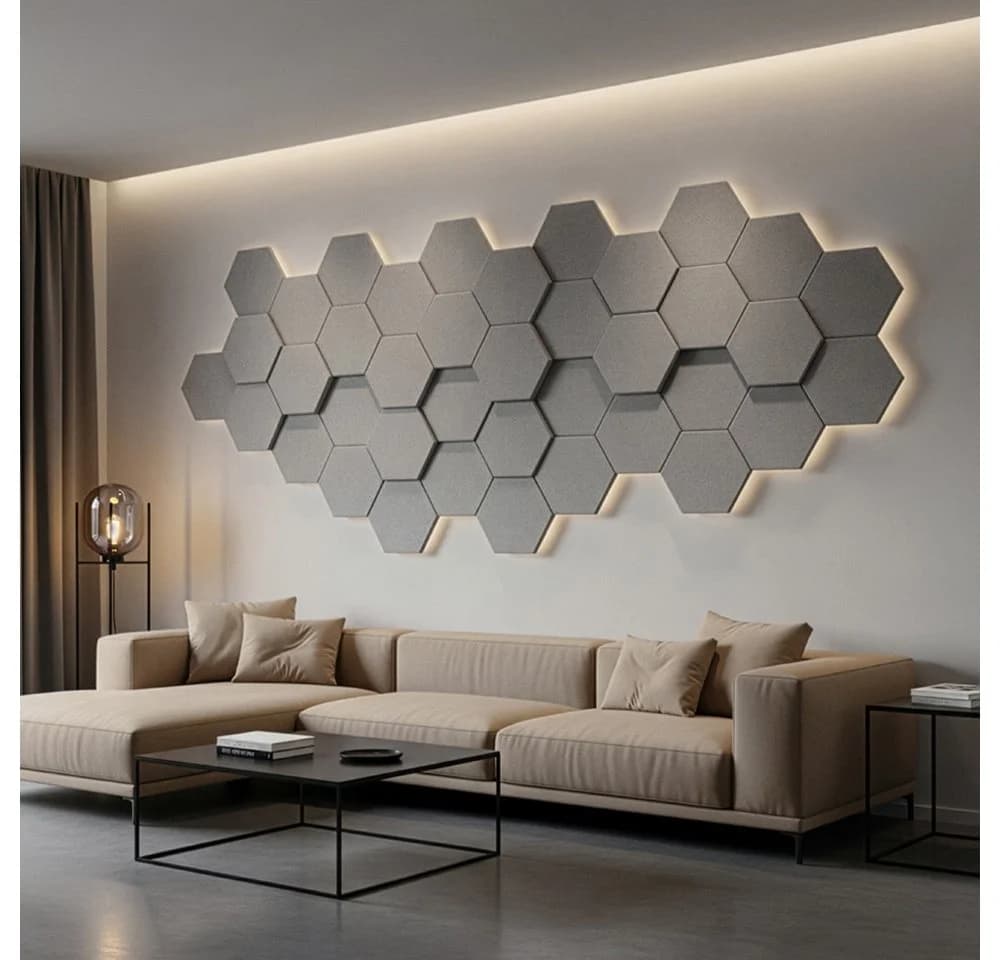 HOME DELUXE Akustikplatte Hexagon selbstklebend SILENT, 10-Stk. Hellgrau - Bild 2