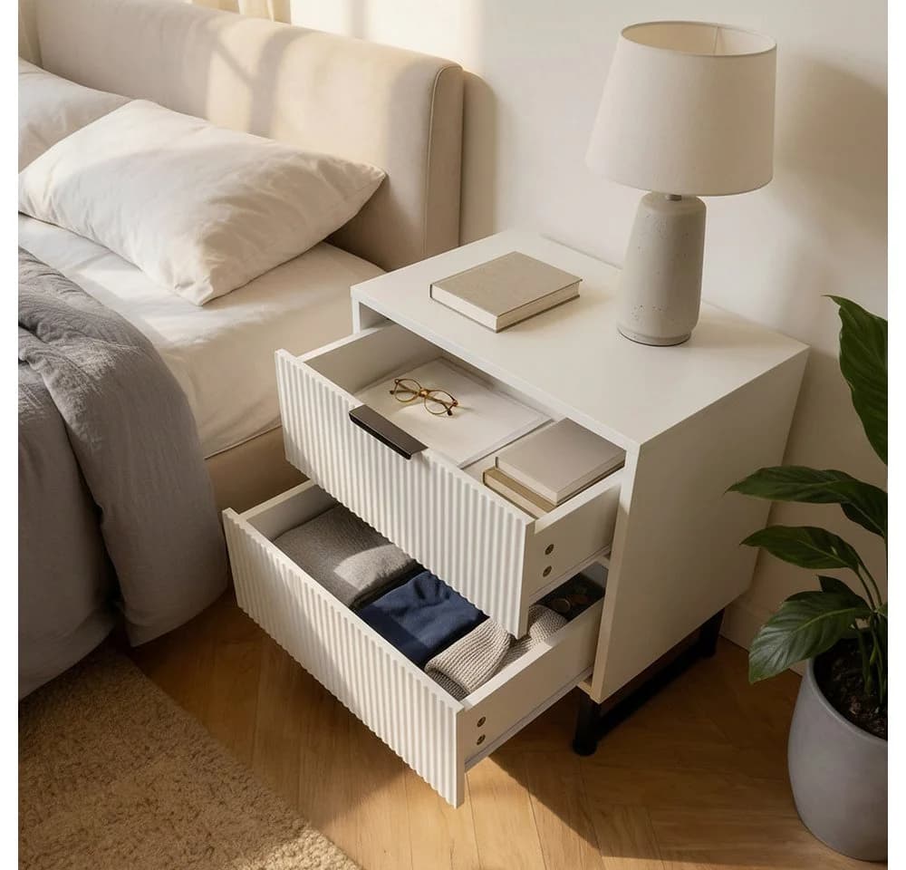 HOME DELUXE Nachttisch NYLA Lamellenfronten Bettkommode