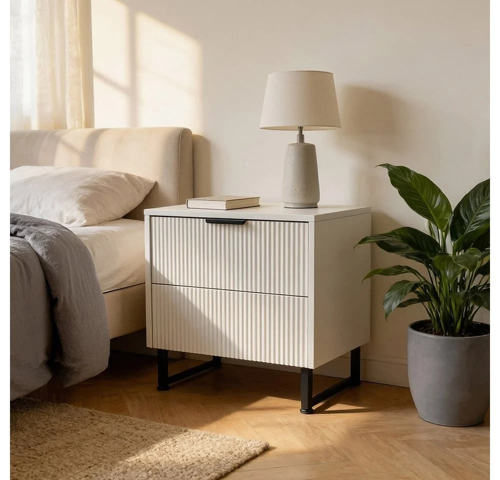 HOME DELUXE Nachttisch NYLA Lamellenfronten Bettkommode - Bild 2