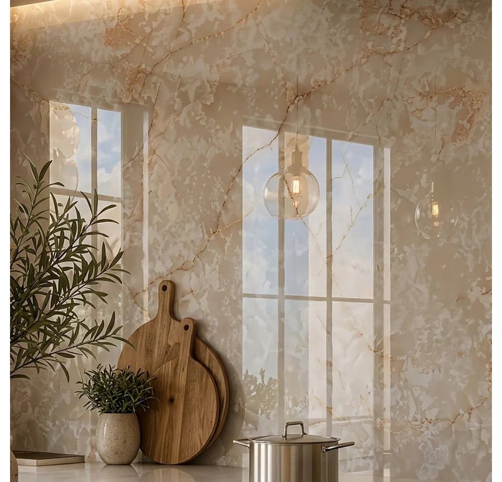 HOME DELUXE Wandpaneel EDA Marmoroptik Weiß Grau Hochglanz - Bild 2