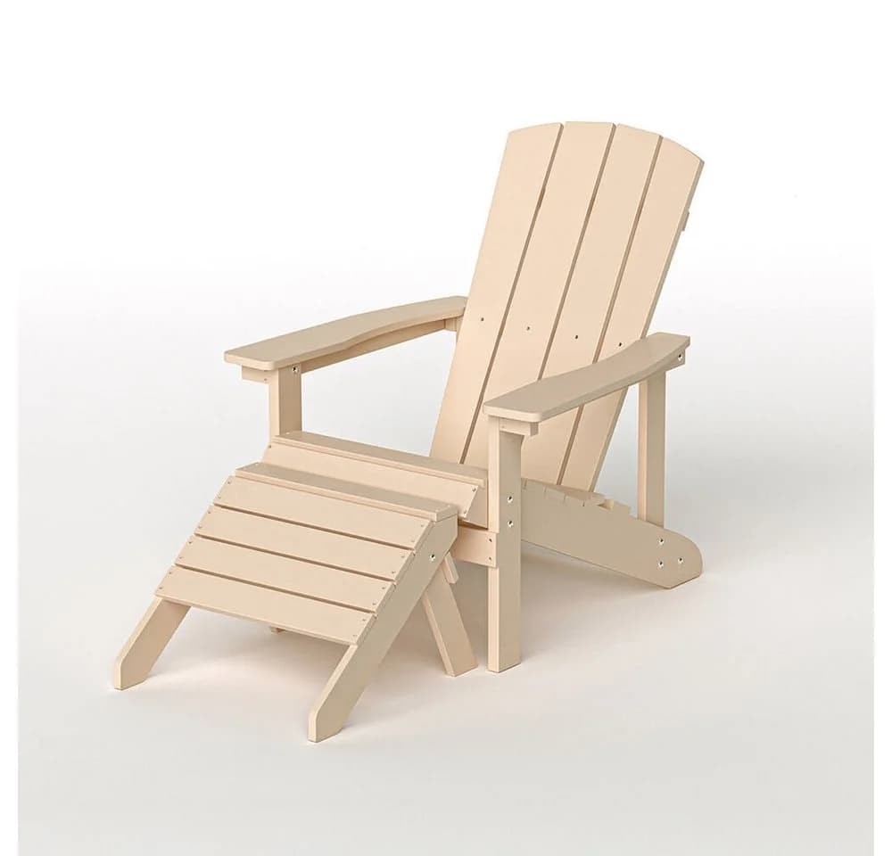 HOME DELUXE Gartenstuhl FAREA Adirondack mit Hocker Creme-Weiß