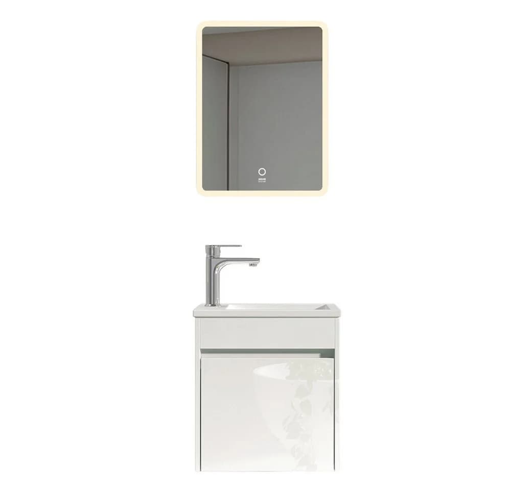 HOME DELUXE Badmöbel-Set BORKUM LED-Spiegel Keramik-Waschbecken Waschbeckenschrank Hochglanz-Oberfläche Soft-Close