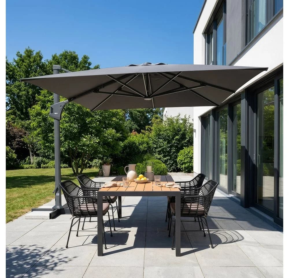 HOME DELUXE Sonnenschirm LED DIARO Grau 400x300 cm 360° Drehfunktion