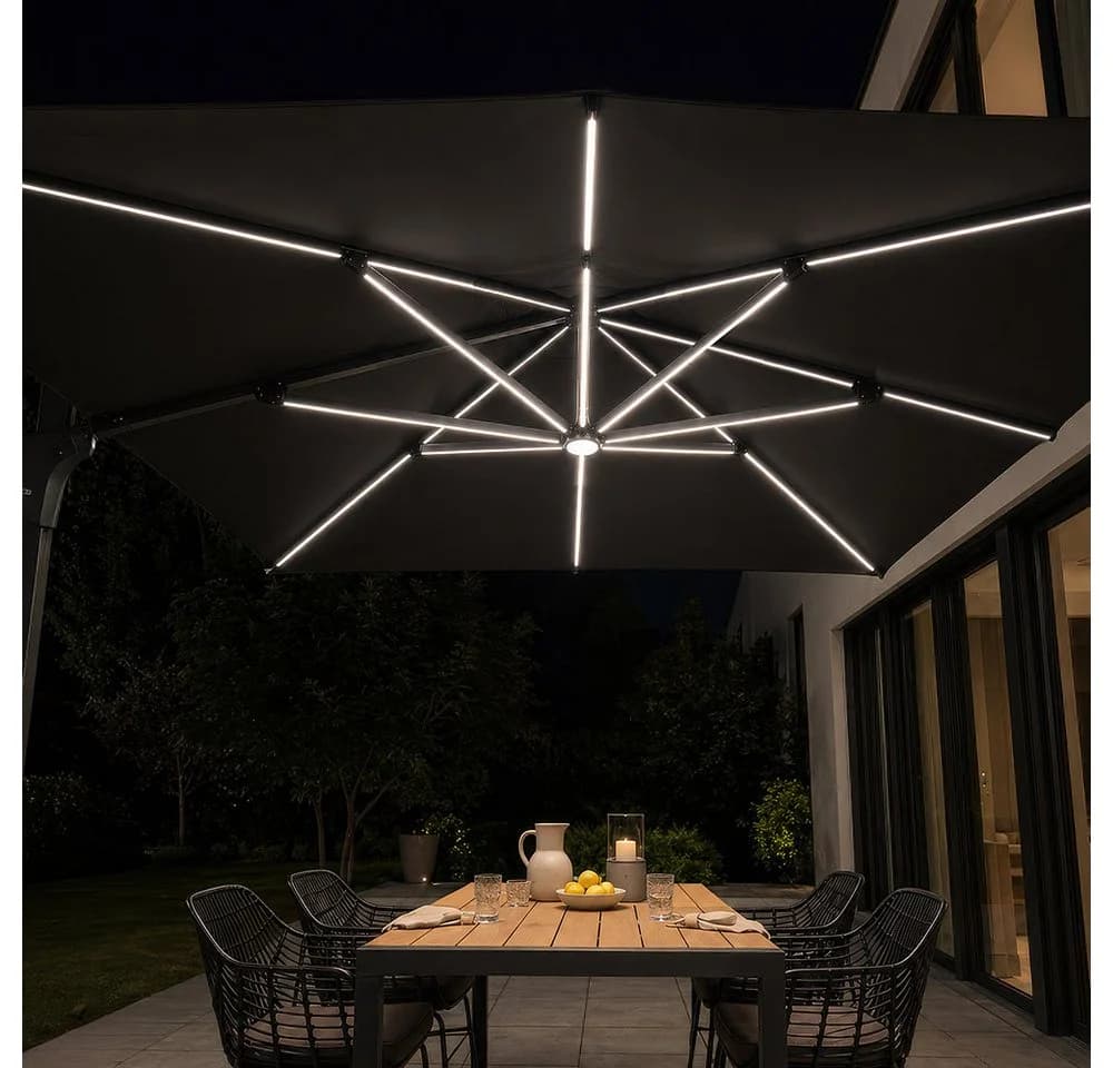 HOME DELUXE Sonnenschirm LED DIARO Grau 400x300 cm 360° Drehfunktion - Bild 3