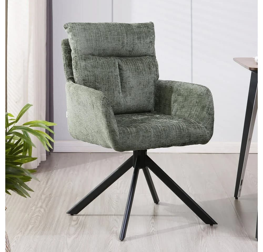 HOME DELUXE Esszimmerstuhl ALUNA mit Armlehne Grün 360° Drehfunktion - Bild 5