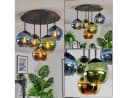 hofstein Retro Deckenleuchte Metall/Glas Schwarz/Blau/Grün/Gold 5x E14 Bild 2