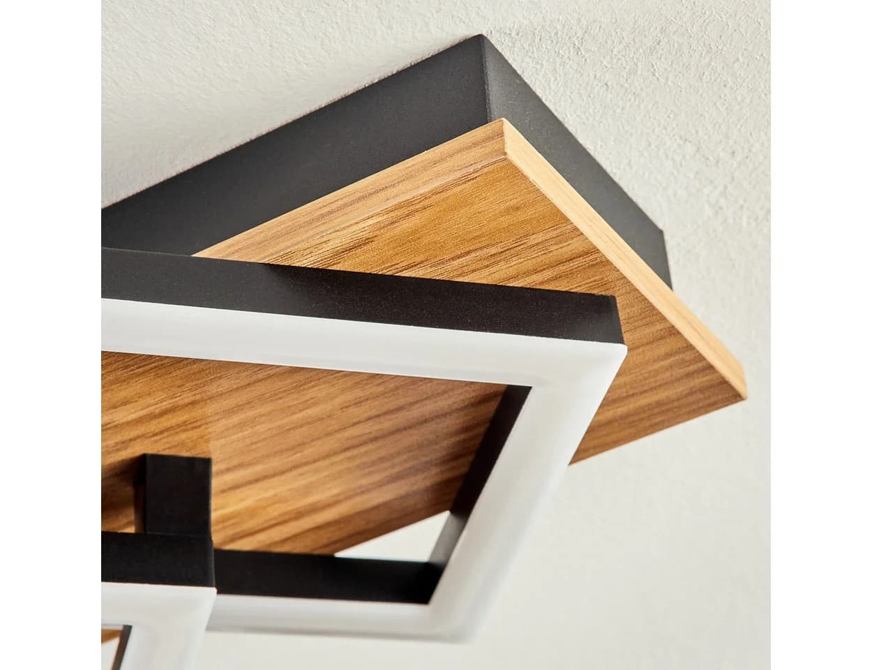 hofstein Deckenleuchte LED Metall/Kunststoff Schwarz/Weiß Holzoptik Modern - Bild 3
