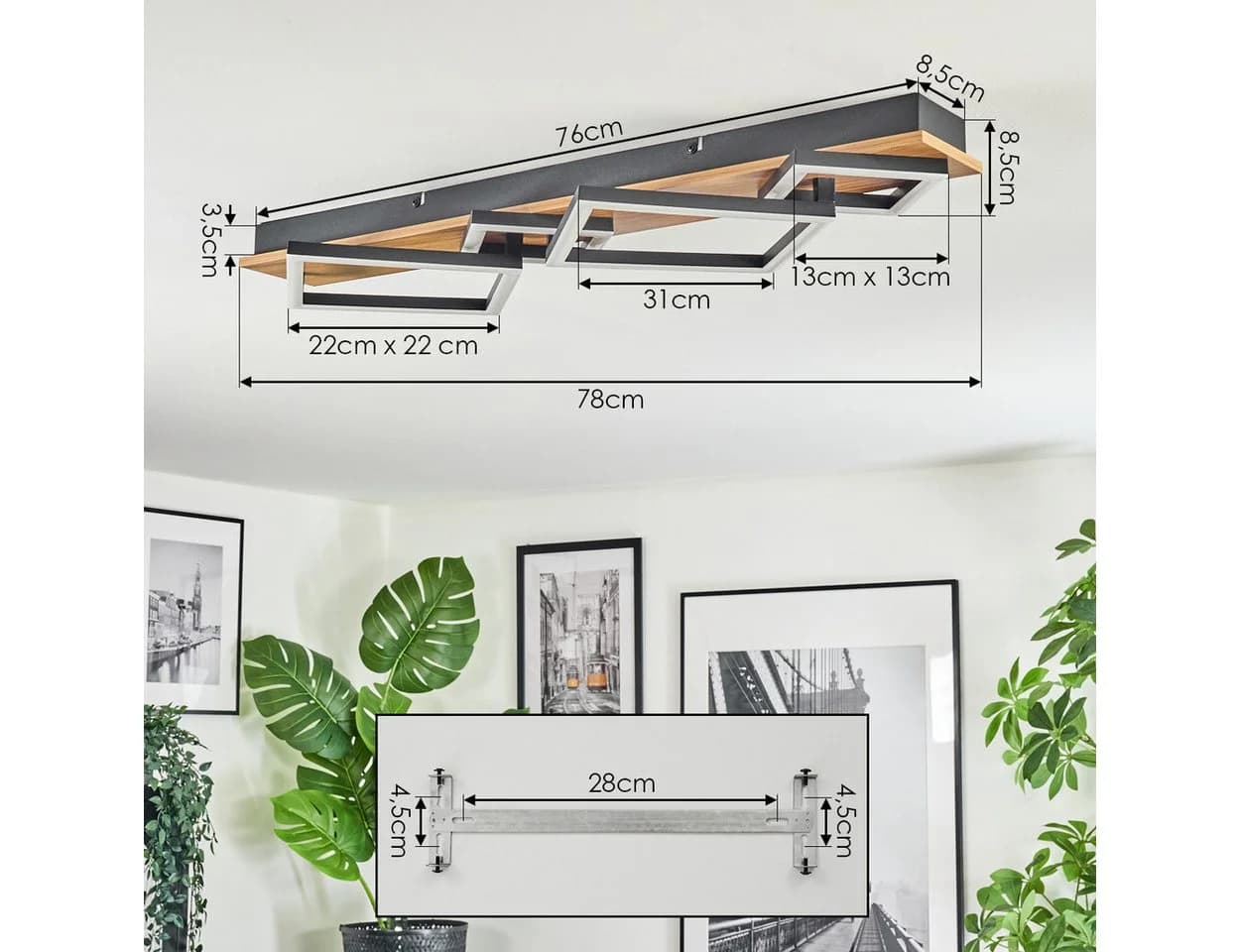hofstein Deckenleuchte LED Metall/Kunststoff Schwarz/Weiß Holzoptik Modern - Bild 4