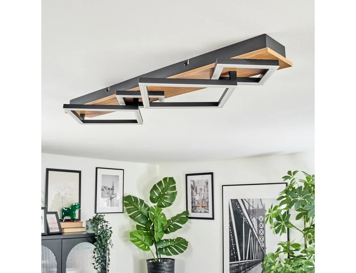 hofstein Deckenleuchte LED Metall/Kunststoff Schwarz/Weiß Holzoptik Modern - Bild 5