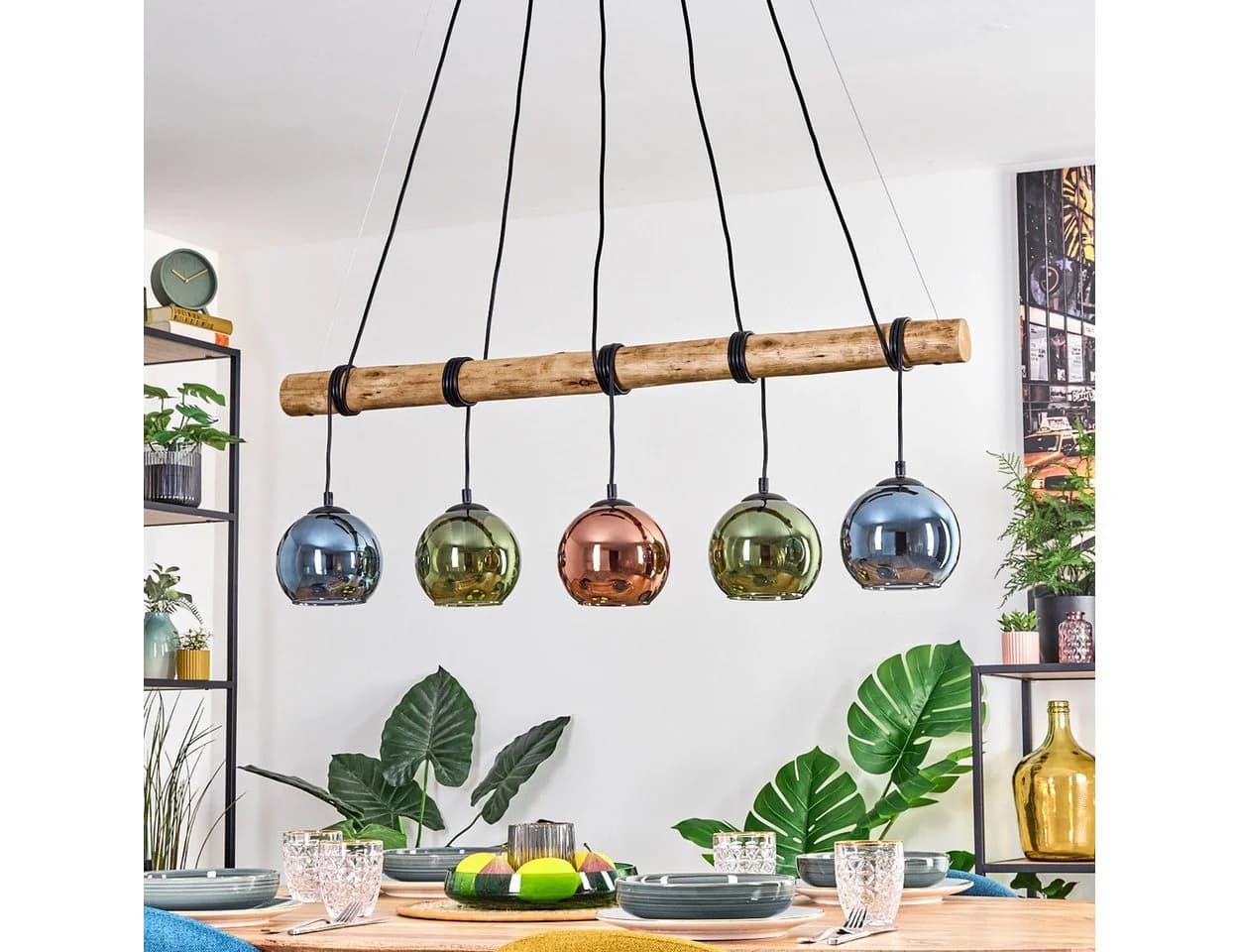 hofstein Pendelleuchte Retro/Boho Holz Metall Glas E27