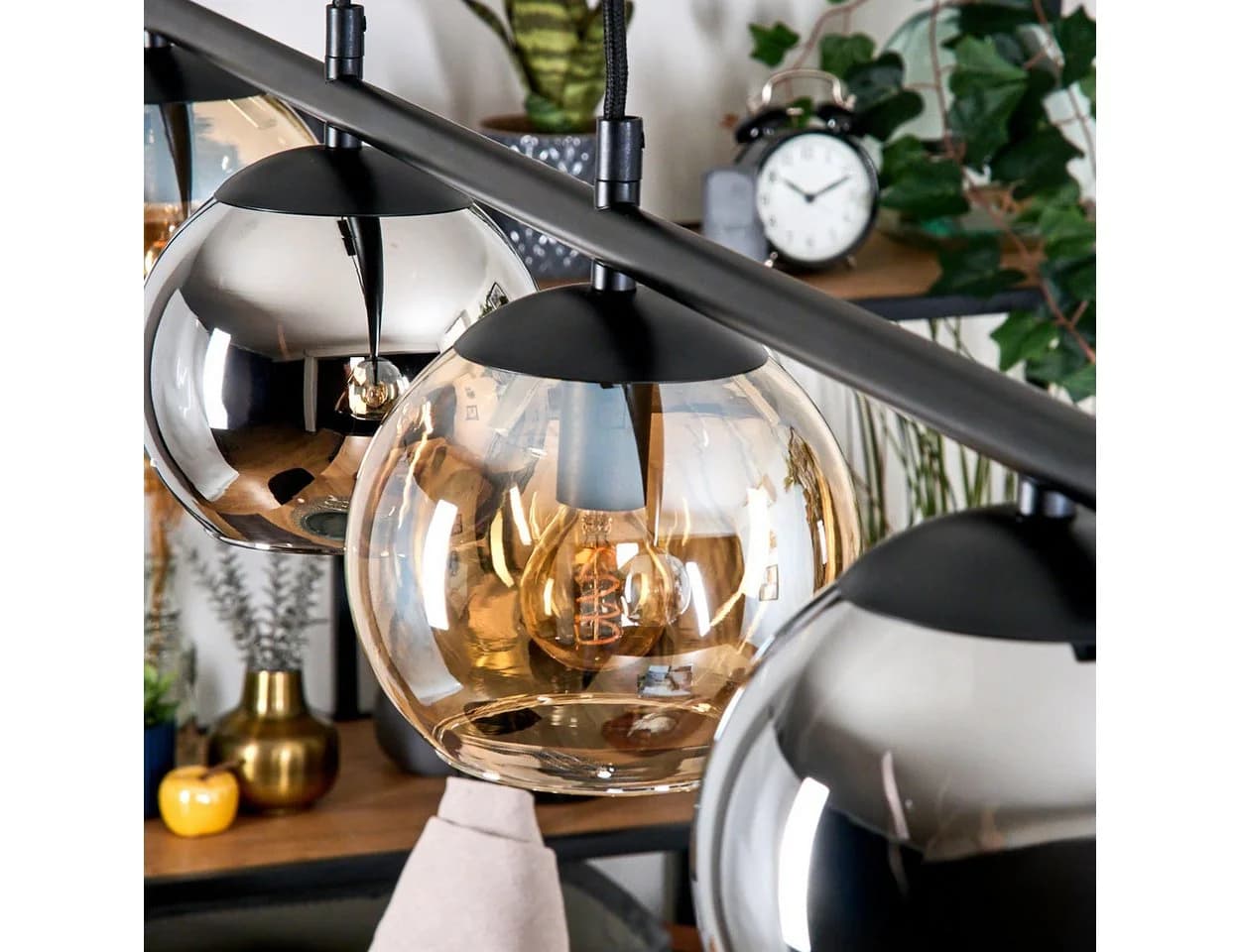 hofstein Pendelleuchte Hängeleuchte Metall/Glas Schwarz/Chrom/Rauch/Bernstein - Bild 3