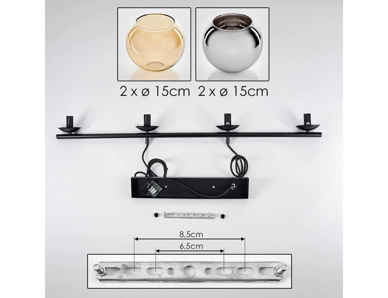 hofstein Pendelleuchte Hängeleuchte Metall/Glas Schwarz/Chrom/Rauch/Bernstein - Bild 5