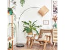 hofstein Bogenlampe Stehlampe Metall Rattan Schwarz Chrom Natur Bild 1