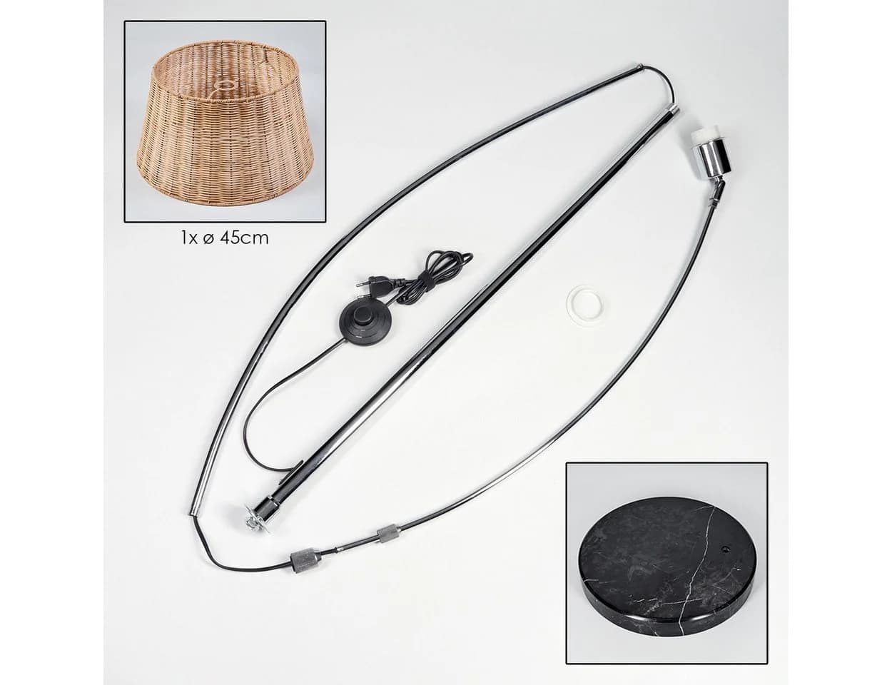 hofstein Bogenlampe Stehlampe Metall/Rattan Schwarz/Chrom/Natur - Bild 5
