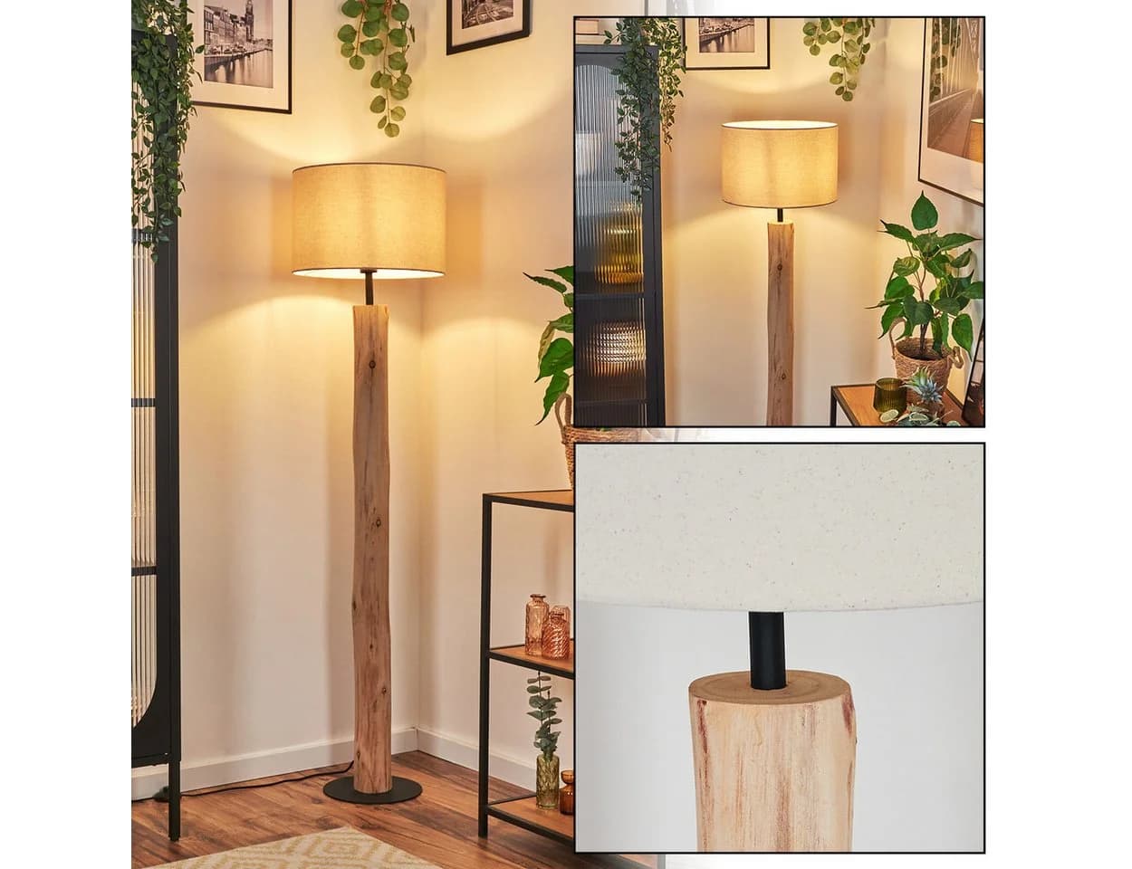 hofstein Stehlampe Skandinavisch Boho Holz Metall Stoffschirm E27 - Bild 2