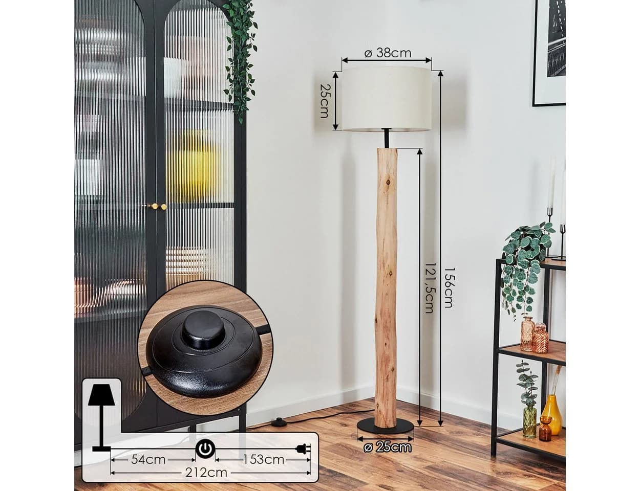 hofstein Stehlampe Skandinavisch Boho Holz Metall Stoffschirm E27 - Bild 4