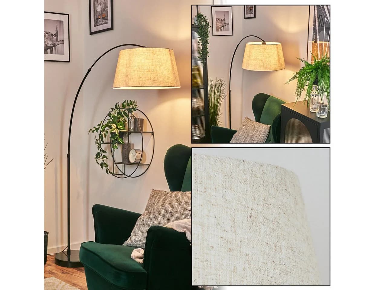 hofstein Bogenlampe Stehlampe Marmorfuß Schwarz/Beige/Weiß E27 - Bild 2