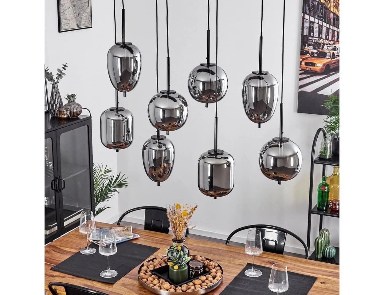 hofstein Hängeleuchte Ambrogio 8-flammig Schwarz/Grau Metall/Glas - Bild 3