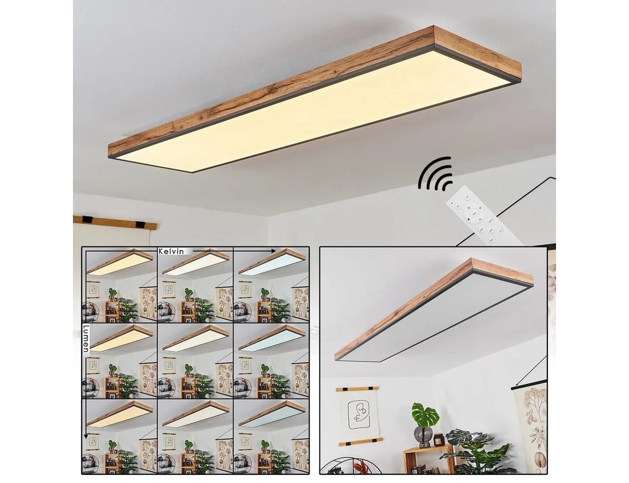 hofstein Deckenleuchte »Vacil« Dimmbar LED Panel Holzoptik Schwarz Weiß - Bild 2