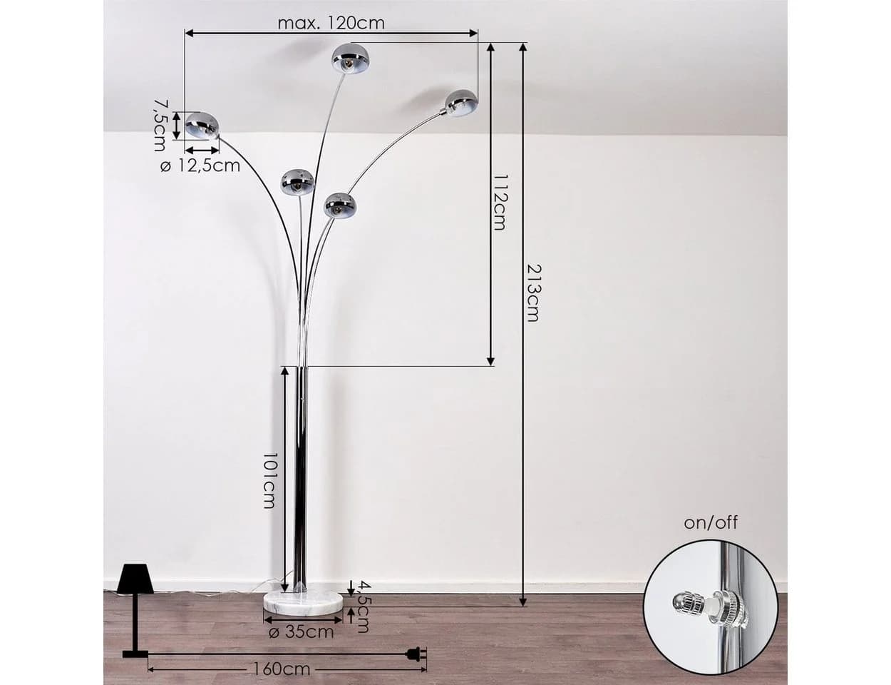 hofstein Stehlampe Suio Chrom Weiß Modern - Bild 5