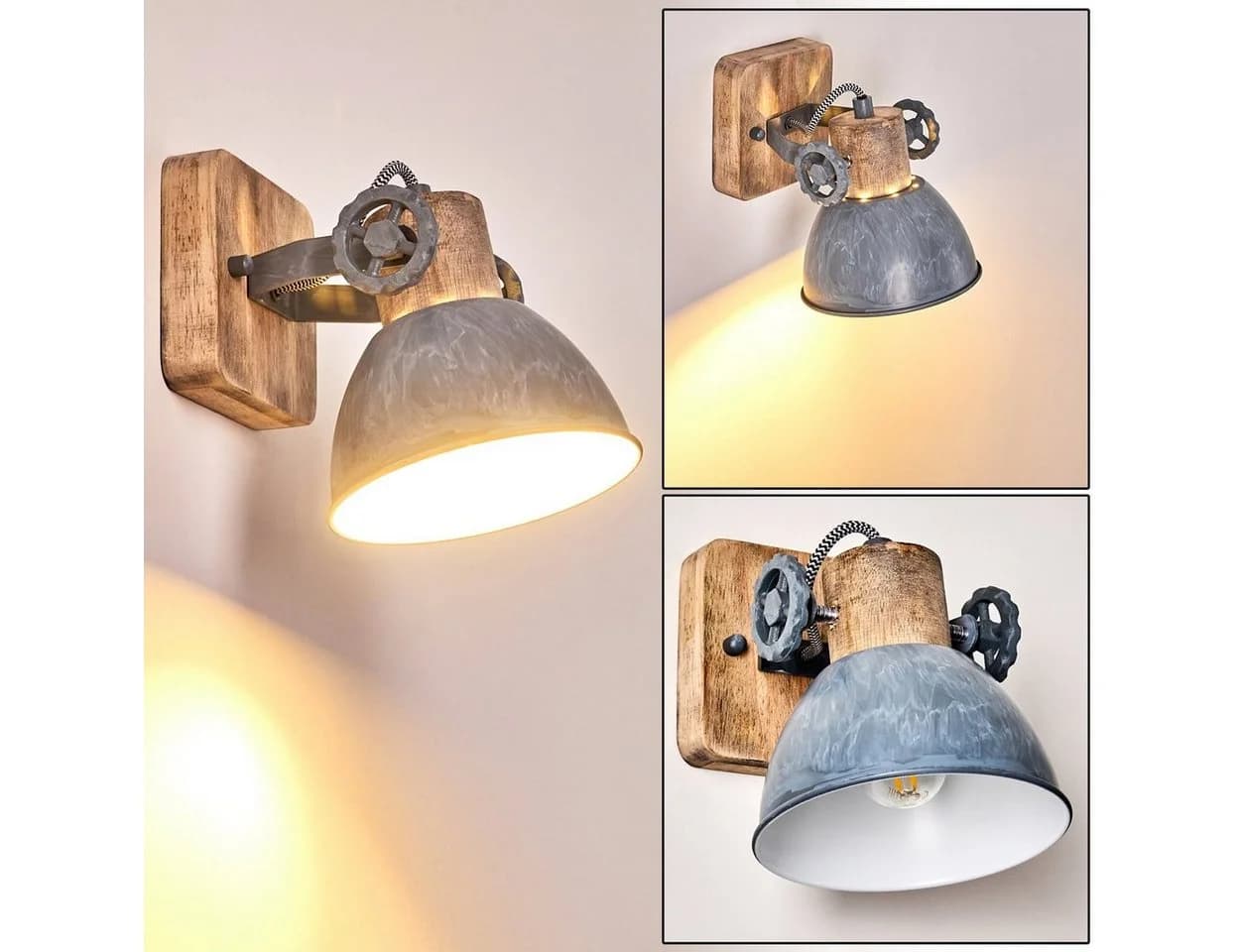 hofstein Wandleuchte Cotes Wandspot Retro Vintage Grau Weiß Braun