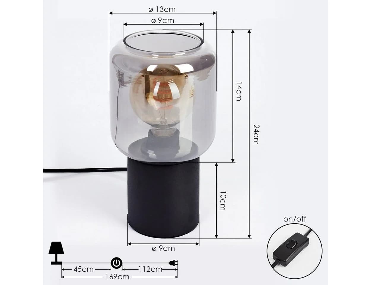 hofstein Tischleuchte Retro Schwarz Rauchglas Metall - Bild 4