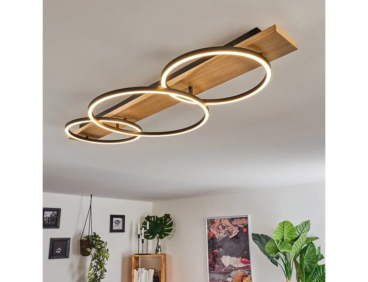 hofstein Deckenleuchte Holz LED Modern Braun/Schwarz/Weiß - Bild 2