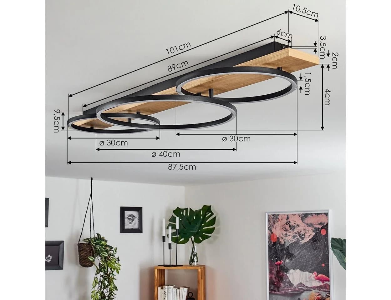 hofstein Deckenleuchte Holz LED Modern Braun/Schwarz/Weiß - Bild 4