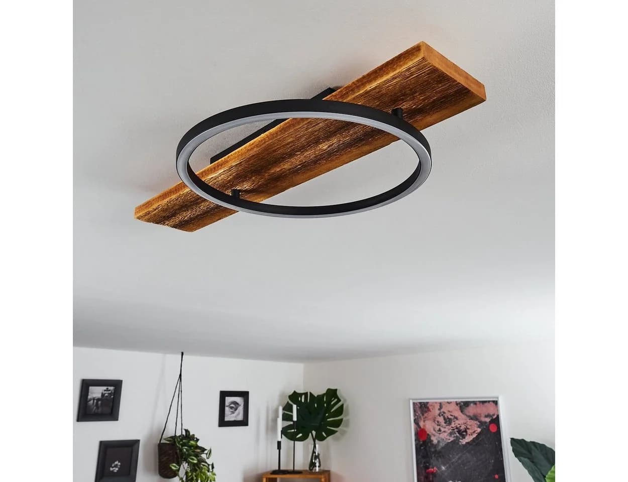 hofstein Deckenleuchte Holz LED Modern Braun/Schwarz