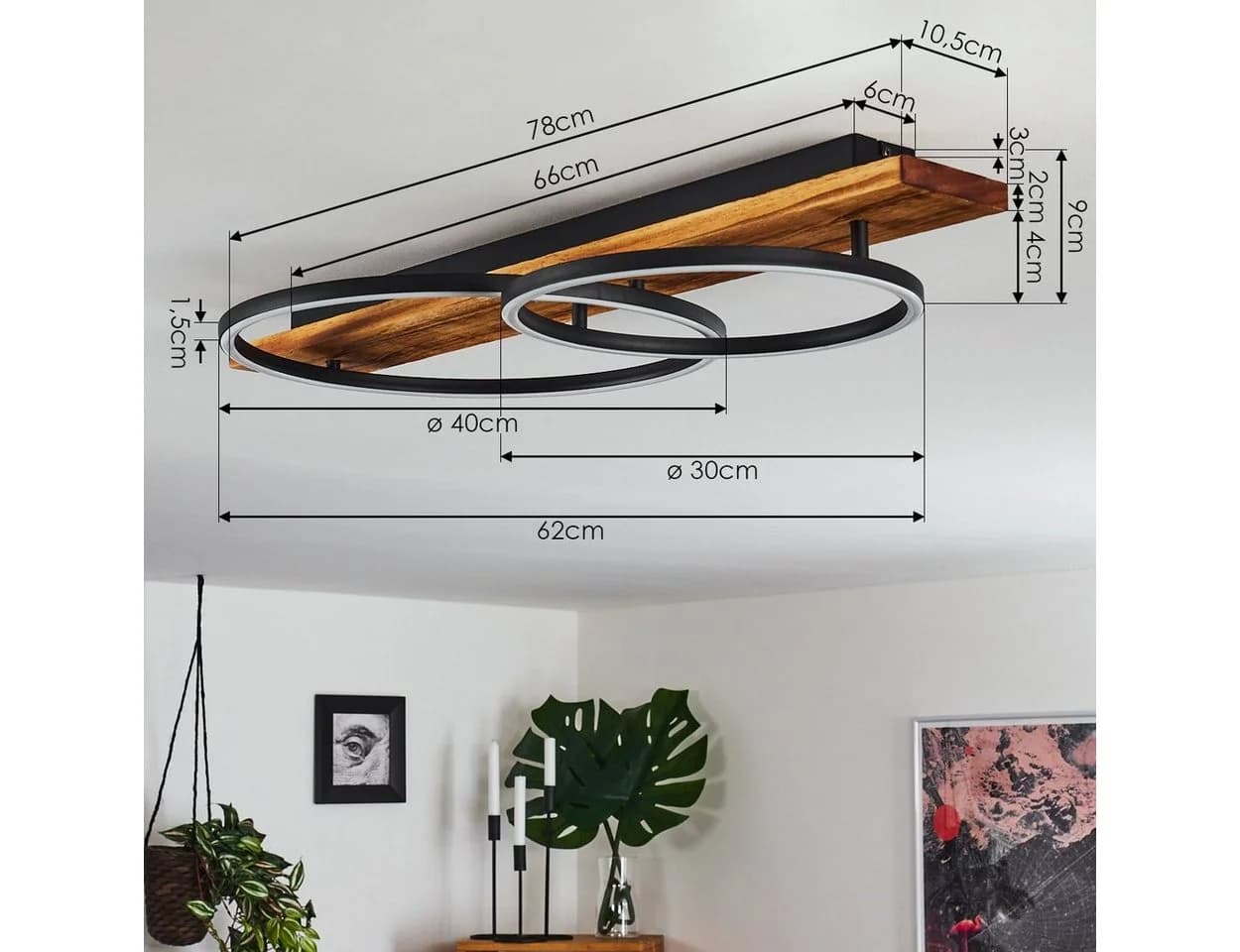 hofstein Deckenleuchte Modern LED Holz Braun/Schwarz/Weiß - Bild 4