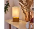 hofstein Tischleuchte Boho Holz Weiß LED E14 Bild 1