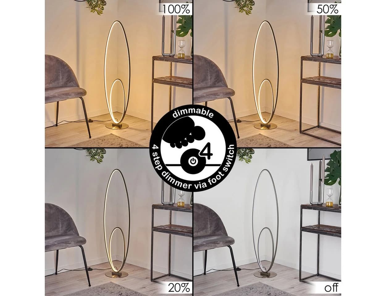hofstein Stehlampe Arce Grau/Weiß Dimmbar LED 3000K