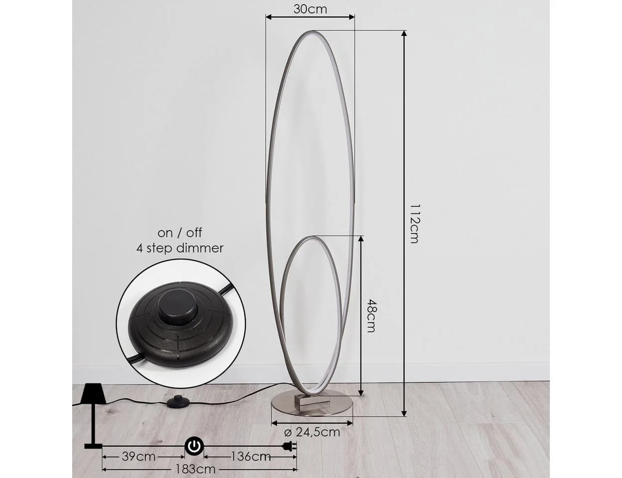 hofstein Stehlampe Arce Grau/Weiß Dimmbar LED 3000K - Bild 4