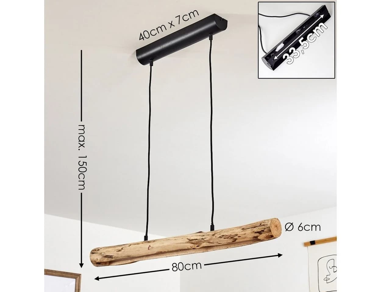 hofstein Pendelleuchte Licata Schwarz/Natur Holz Metall Dimmbar LED - Bild 3