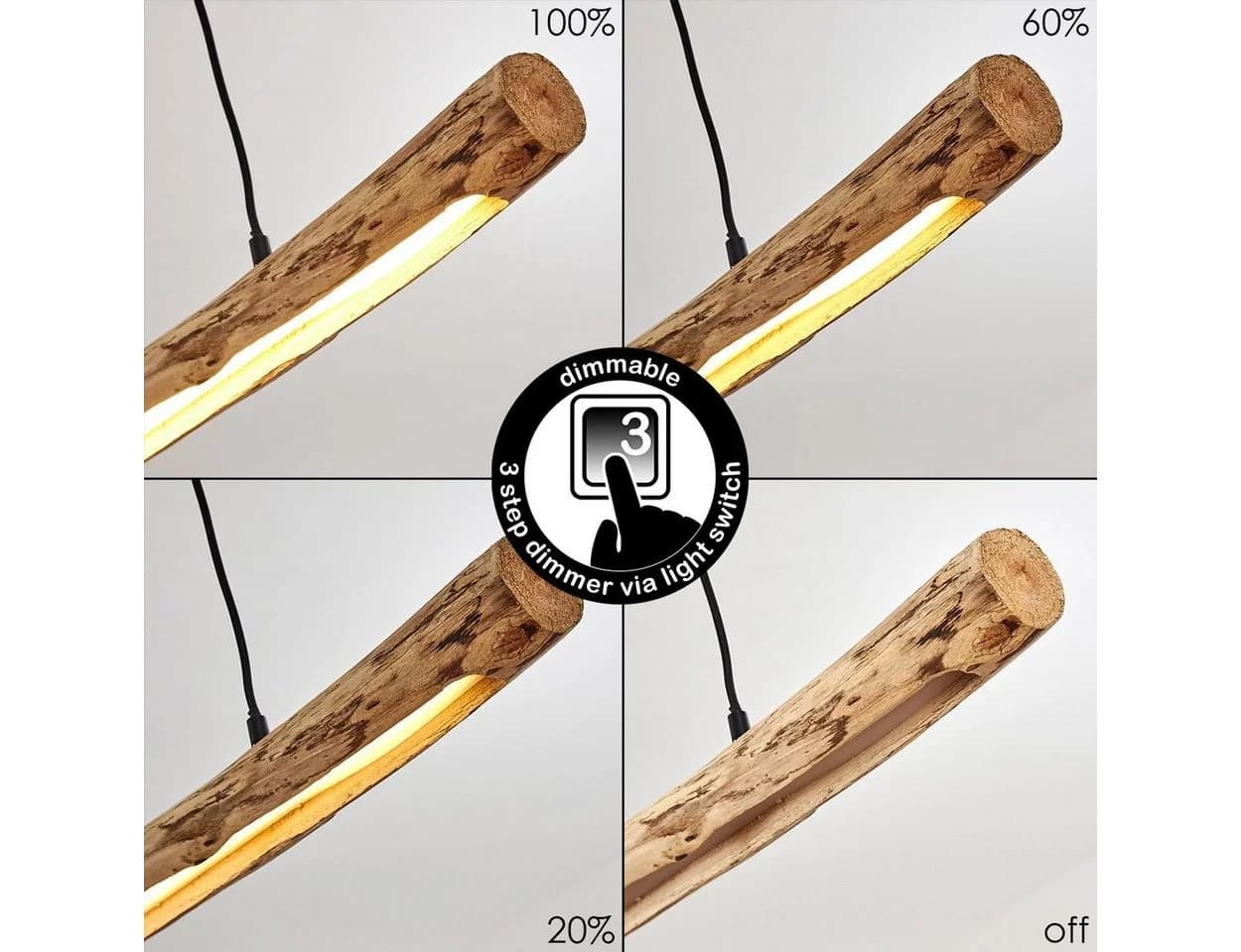 hofstein Pendelleuchte Licata Schwarz/Natur Holz Metall Dimmbar LED - Bild 5