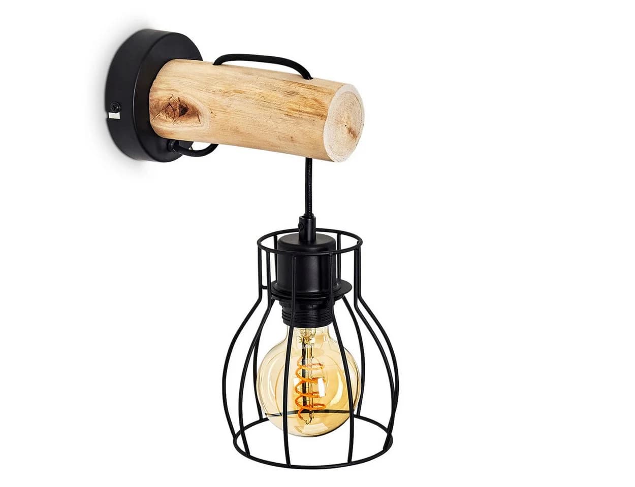 hofstein Wandleuchte Aprica Wandlampe Metall/Holz Schwarz - Bild 2