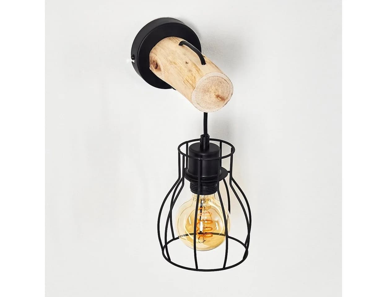 hofstein Wandleuchte Aprica Wandlampe Metall/Holz Schwarz - Bild 5