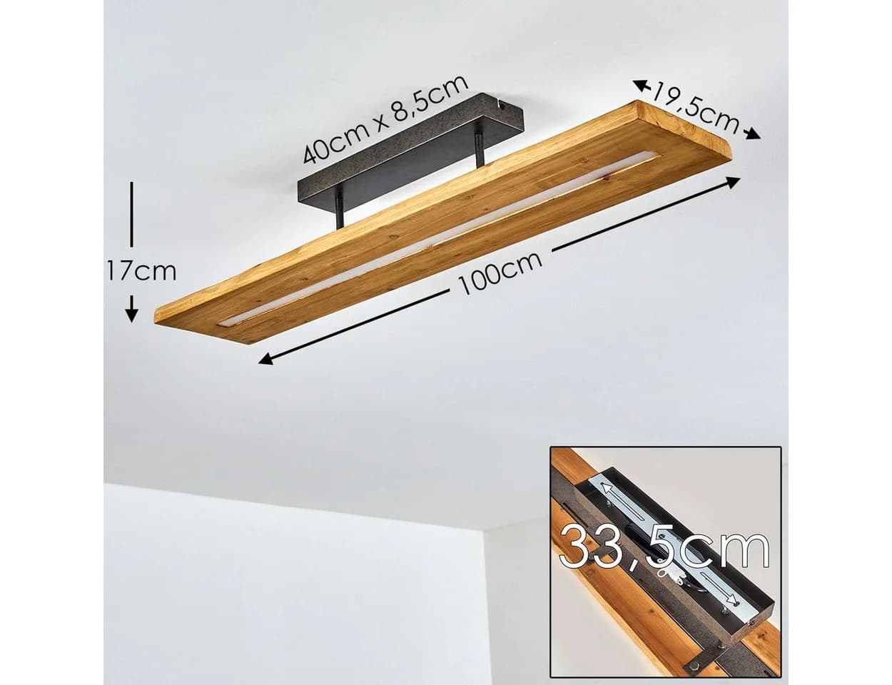 hofstein Deckenleuchte Volano Dimmbar Holz Metall Grau